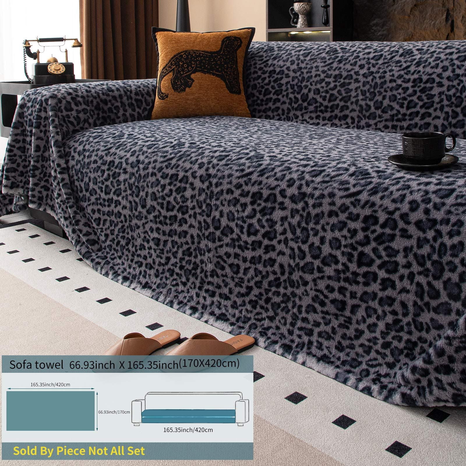 West Ivory 5-Seater Ultra-Thick Winter Soft Plush Couch Cover – Washable Furniture Protector for Dogs, Pets, Anti-Slip, Anti-Dust Sofa Cushion Cover, Blue-gray, 165.35 x 66.93 Inches
