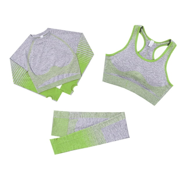 3Pcs Mujeres Traje de yoga Conjuntos de ropa deportiva sin costuras Barras y pantalones de manga lar Abanopi Traje de yoga