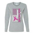 thumbnail image 2 of Wild Bobby Back the Pink American Flag Breast Cancer Awareness Women Graphic Long Sleeve Tee, Heather Grey, X-Large, 2 of 6