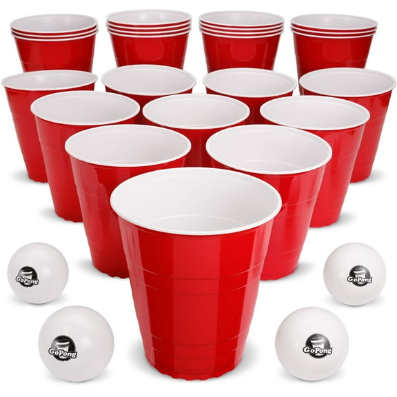 GoPong Giant Yard Pong Party Drinking Game Disposable Plastic Cups, 110 oz, Red, 24 Count