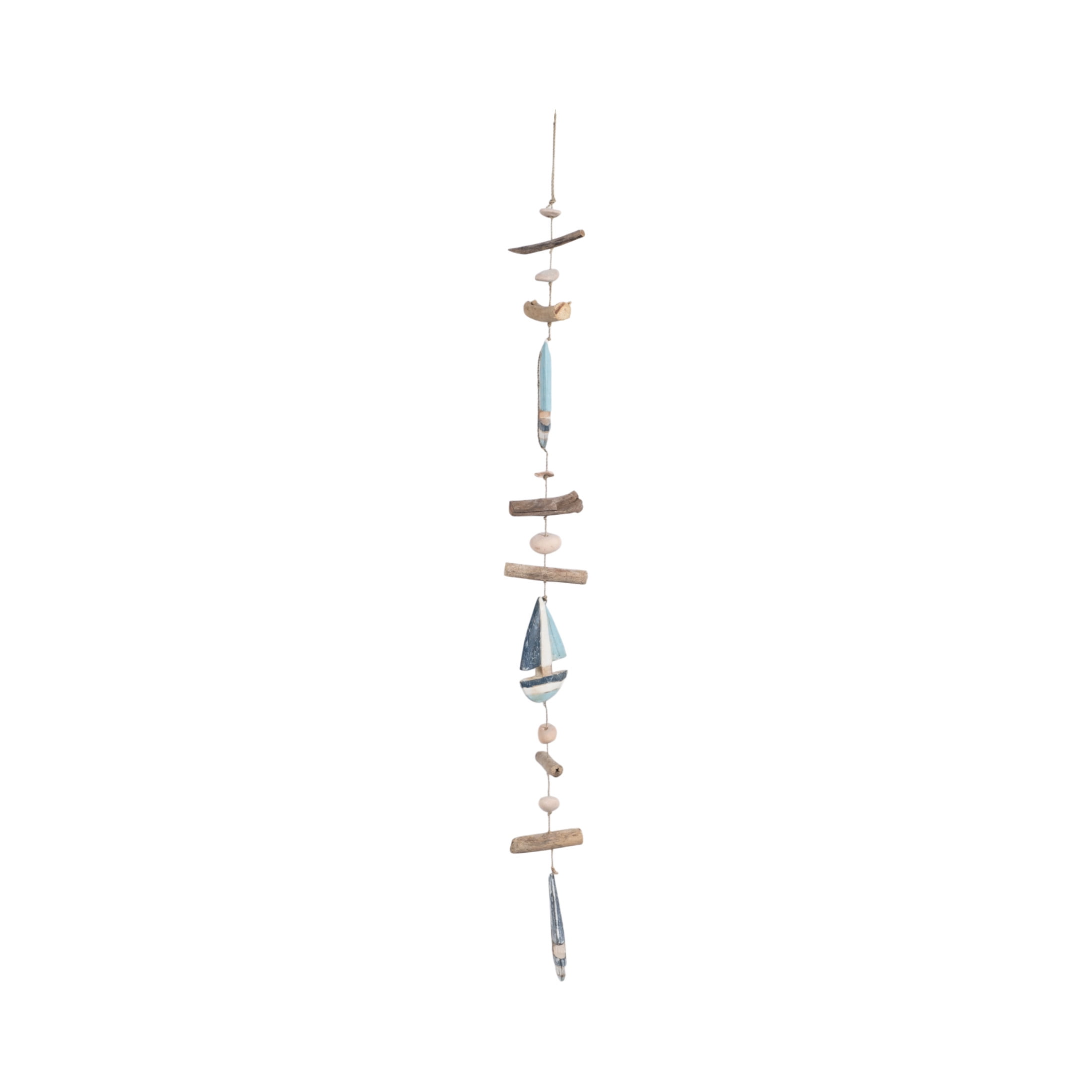 Contemporary Driftwood Boat Hanging Ornament for Home Decor and Bathroom - Coastal Accent for Office, Room and Living Room - Shelf and Coffee Table Decor Wall Display - 40", Blue & White