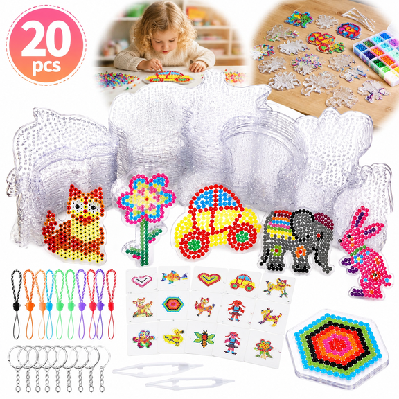 20 Pieces 5mm Fuse Beads Pegboards Clear Animal Shape Plastic Pegboards Craft Tray with 20 Pieces Colorful Cards for  DIY Craft Beads