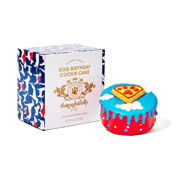 Thoughtfully Superhero Dog Birthday Cake, Peanut Butter Flavored Mini Cookie Cake Treat, Hand Decorated Hollow Biscuit Cake
