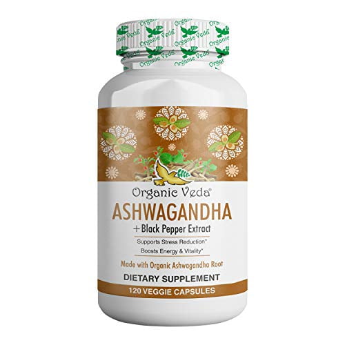 Organic Ashwagandha Capsules Full Strength with Black Pepper Extract - 120 Veg Capsules