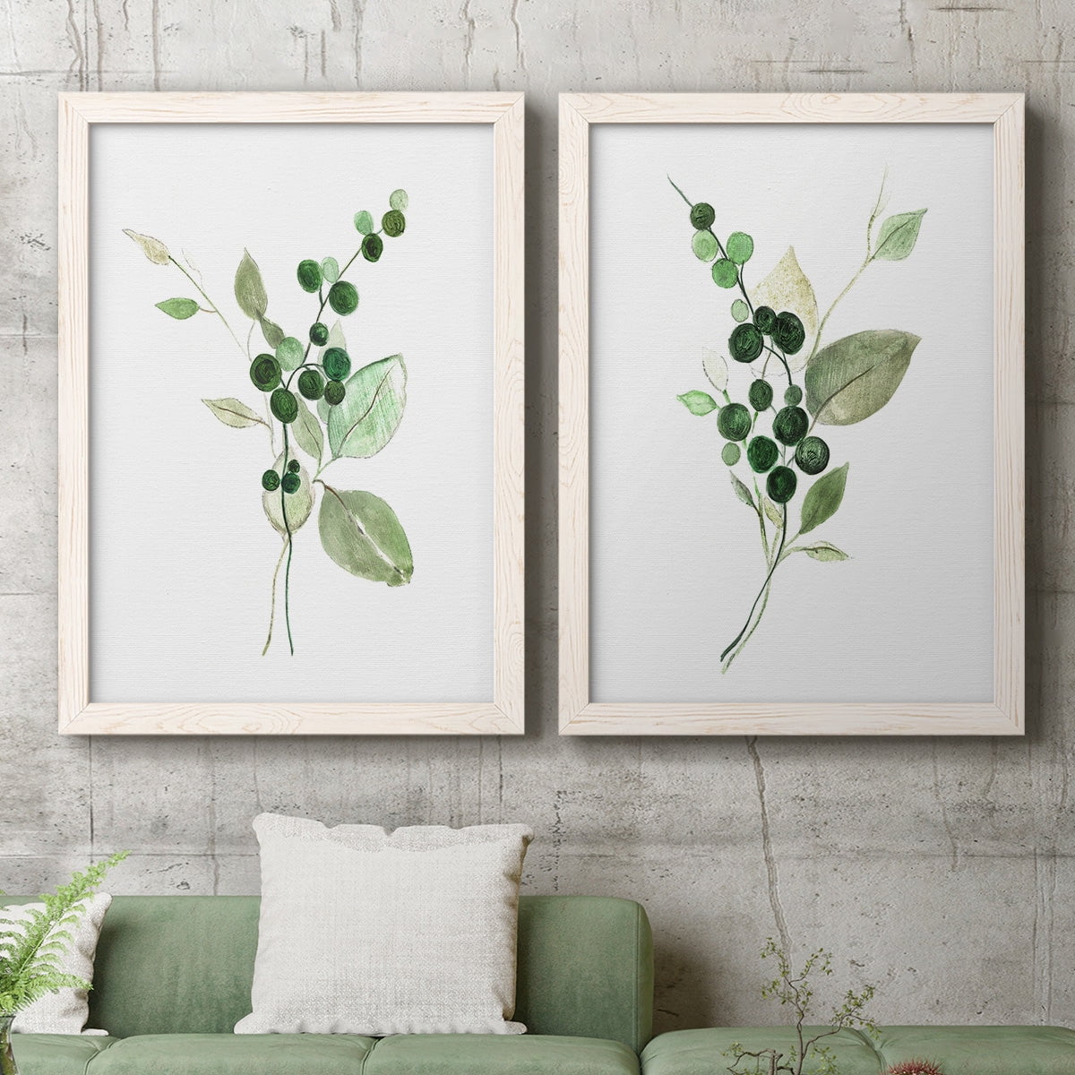 Sprigs in Green I - Premium Framed Canvas 2 Piece Set - Ready to Hang