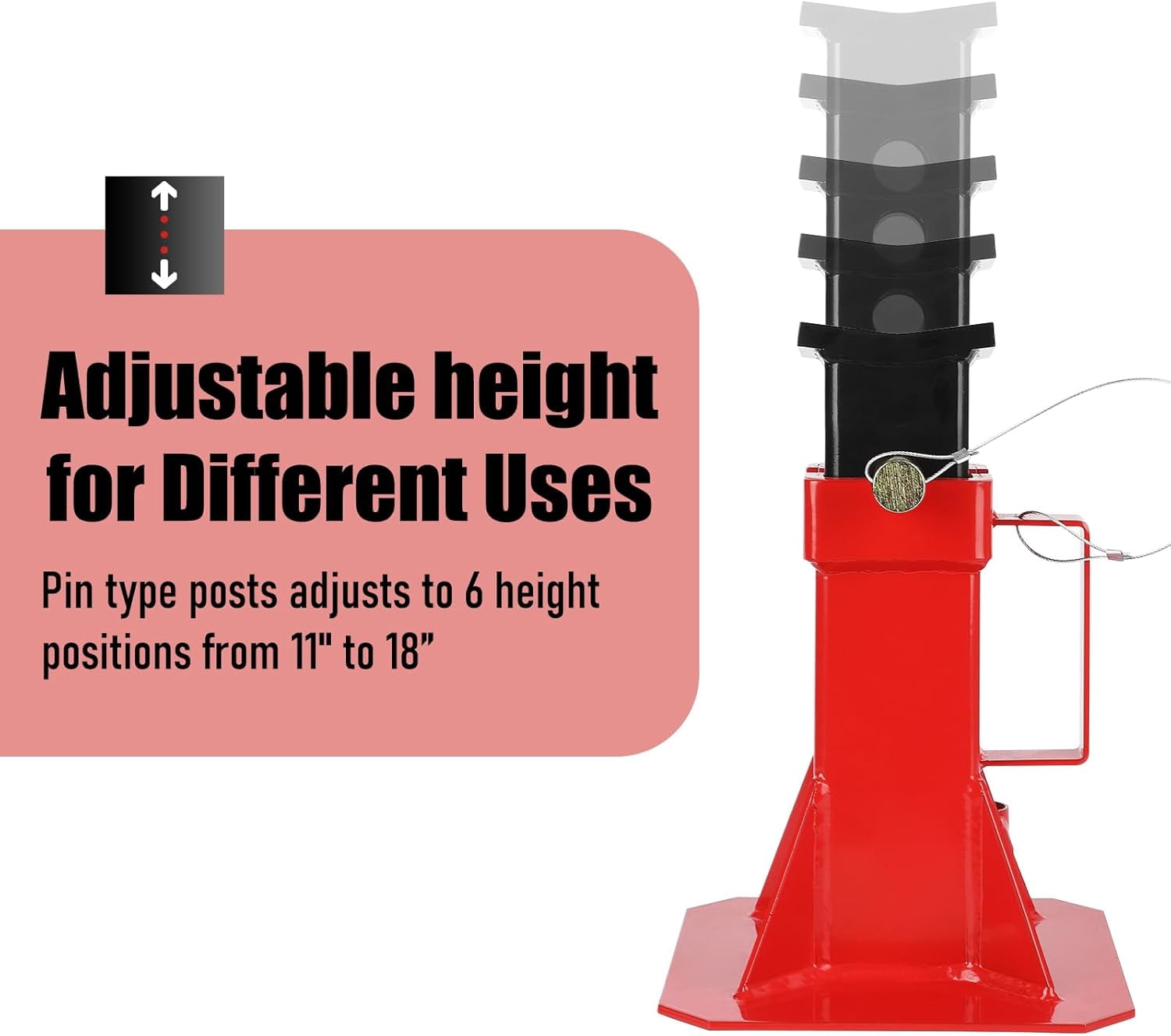 QinaQin Heavy Duty Car Jack Stand,12 Ton Jack Stands with Lock,Adjustable Height 11''-18'',26,400 lb Capacity for Trucks & Cars,Automotive Repair,Red