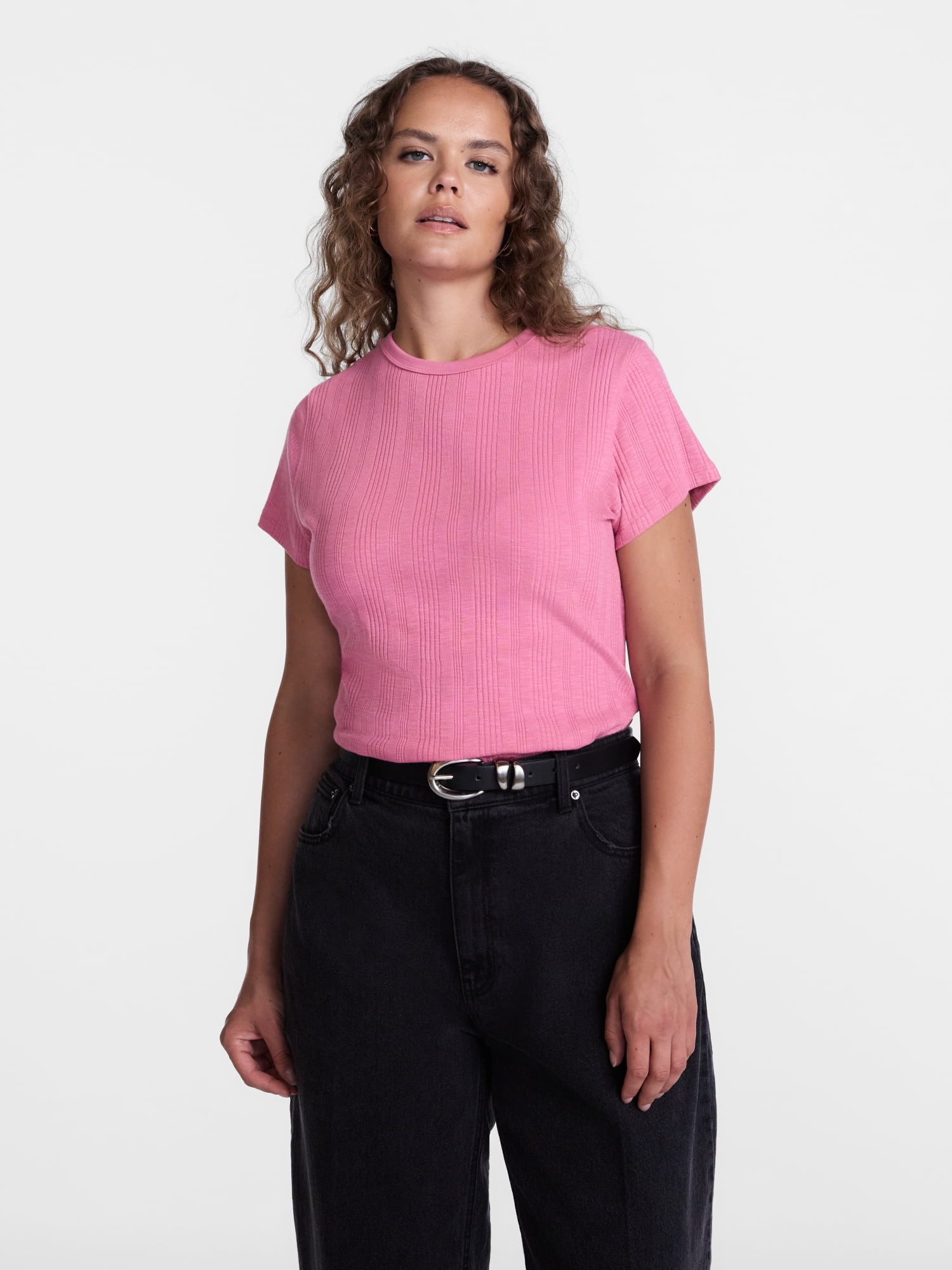 Scenario Women's Variegated Rib Tee with Short Sleeves, Sizes XS-XXXL