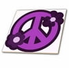 3dRose Purple Peace Sign With Purple Flowers - Ceramic Tile, 6-inch