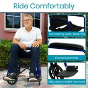 Vive Lightweight Foldable Transport Wheelchair with Handbrakes, Blue