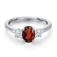 thumbnail image 3 of Gem Stone King 925 Sterling Silver Red Garnet and White Zirconia Engagement Ring for Women | 1.52 Cttw | Oval 7X5MM | Gemstone January Birthstone | Size 6, 3 of 6