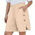 thumbnail image 5 of 2026 Womens Summer Shorts with Pockets 100% Cotton Cargo Style Button Detail Shorts Elastic Waist Wide Leg Bottoms, 5 of 6