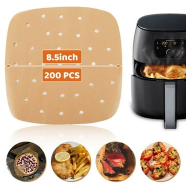HEQUSIGNS 200 Pcs Air Fryer Parchment Paper Liners, 8.5 inch Disposable Air Fryer Paper Liner, Square Perforated Parchment Paper, Premium Bamboo Steamer Liner for Air Fryers Baking Cooking Oven
