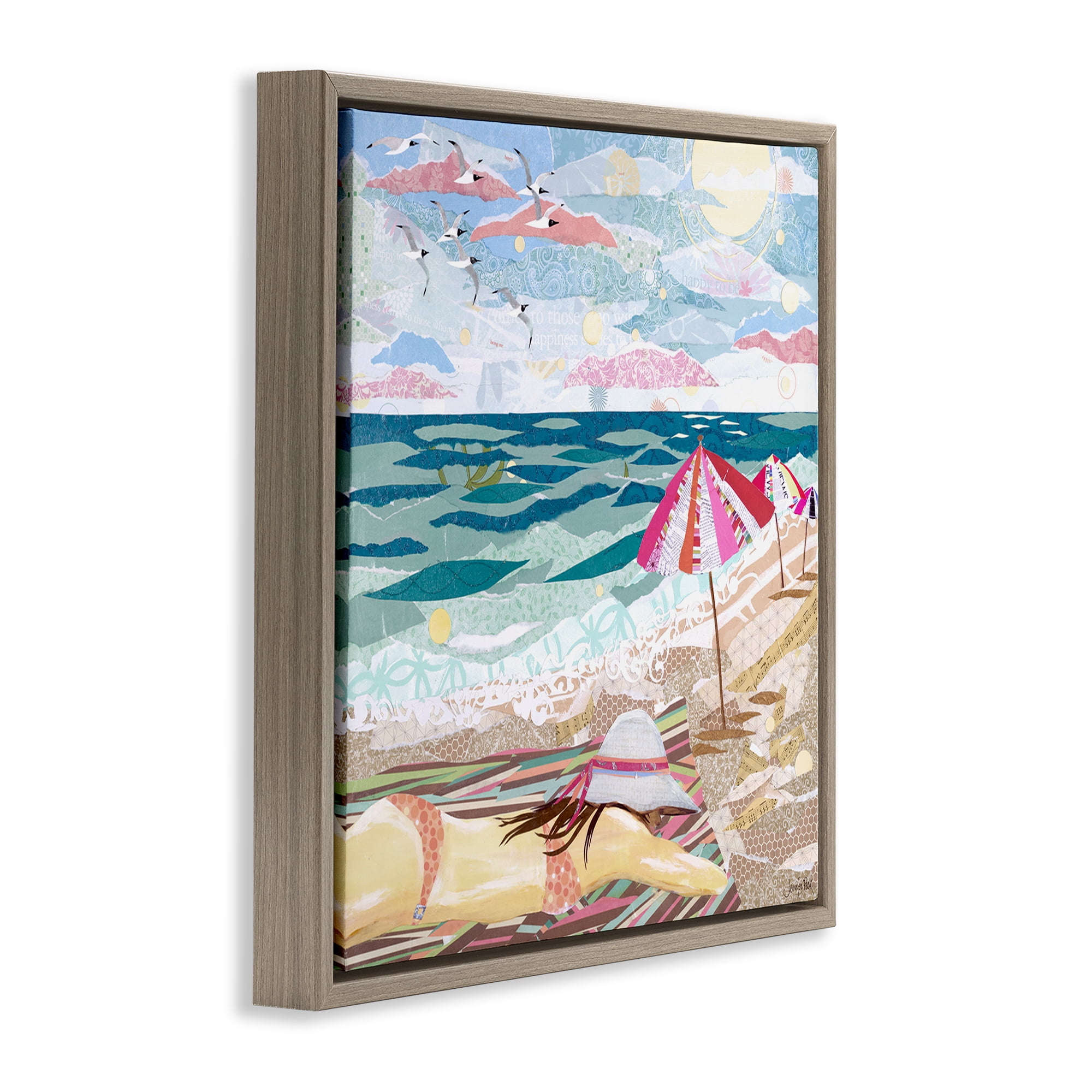 Stupell Industries My Happy Place Collaged Landscape Painting Brown Floater Framed Canvas Art Print Wall Art, 18 x 18