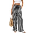 thumbnail image 4 of Endives Women's Wide Leg Pants Casual Striped Baggy Trousers Elastic High Waisted Slacks Drawstring Flowy Palazzo Pants for Women With Pocket Beach Vacation Outfits Black M, 4 of 6