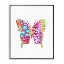 Stupell Industries Pink Florals Butterfly Animals & Insects Painting Black Framed Art Print Wall Art, 24 x 30