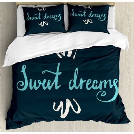 Sweet Dreams Queen Size Duvet Cover Set Modern Hand Drawn Style