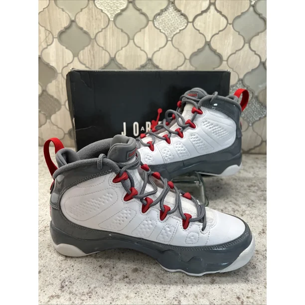 Ni-k-e Boys Air Jordan 9 302359-162 White Basketball Shoes Sneakers Size 6Y