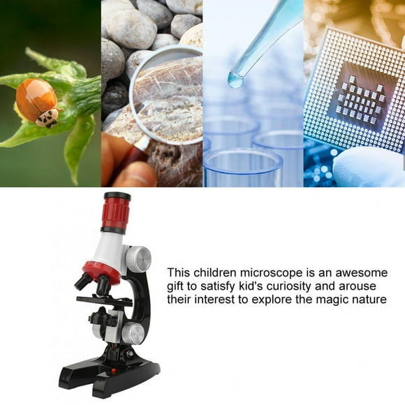 Kid Biological Microscope Science Kits, 100X 400X 1200X Trinocular Magnification Educational Biological Hand Held Beginner Toy with Microscope Prepared Slides 4p for Home School