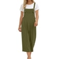 thumbnail image 2 of Wide Leg Overalls Bibs for Women Capri Length Pocket Linen Summer Casual Romper Jumpsuits Capris Pants (XL, Army Green), 2 of 6