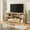 Wood color, variant on Studyset Media Console 63 in Farmhouse TV Stand for TVs Up to 72 in, Wave Pattern Entertainment Center with 2 Glass Door Cabinets & 2 Open Shelves, Sturdy Wood Media Console for Living Room