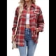 thumbnail image 1 of Camisas Clásicas de Franela A Cuadros con Botones para Mujer, Blusas Informales Extragrandes de Larga para Negocios. Rojo y Caqui M, 1 of 10