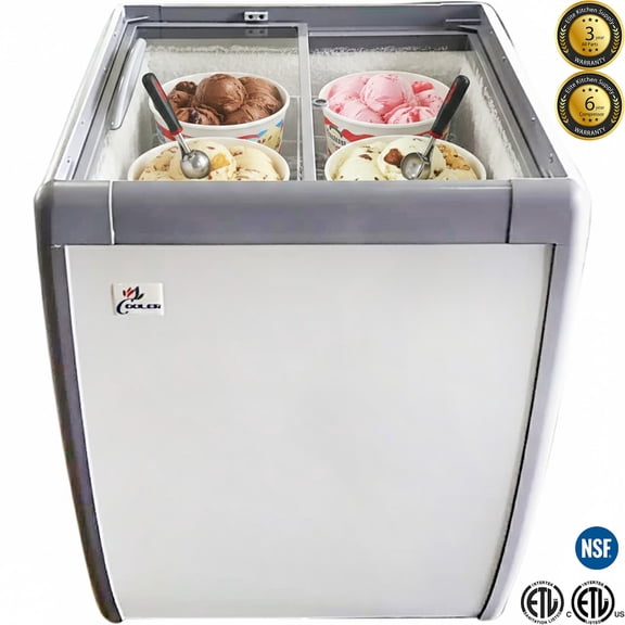 26" NSF Ice Cream Dipping Cabinet Freezer – 4 Tub Display | R290 | Sliding Glass Top | 115V