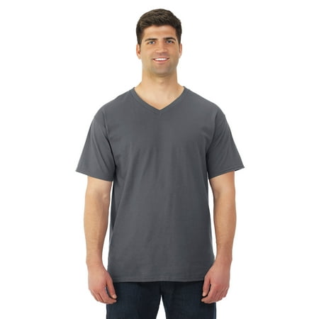 Doeskin Heather - Fruit Of The Loom Mens HD Cotton Short Sleeve V-Neck T-Shirt, S, Black Heather