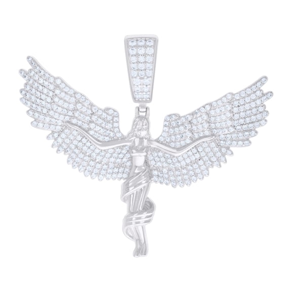 Sterling Silver Unisex Cubic-Zirconia Angel Charm Pendant