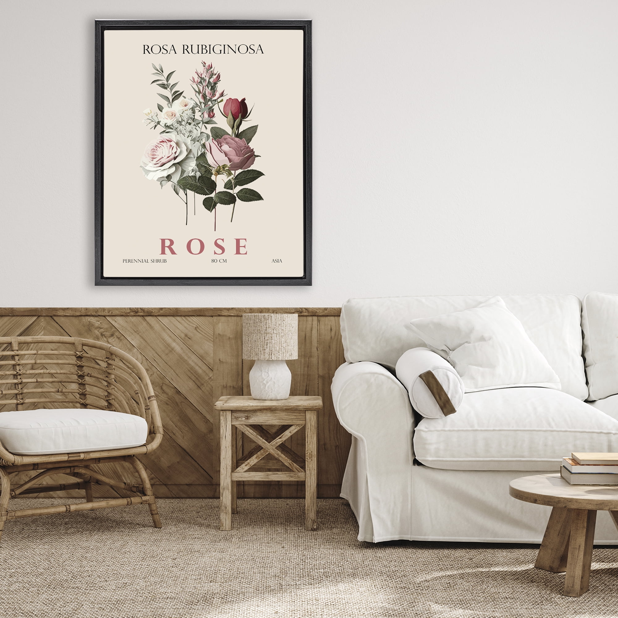Stupell Industries Natural Rose Bundle Black Framed Floater Canvas Wall Art, design by Christopher Giampietro