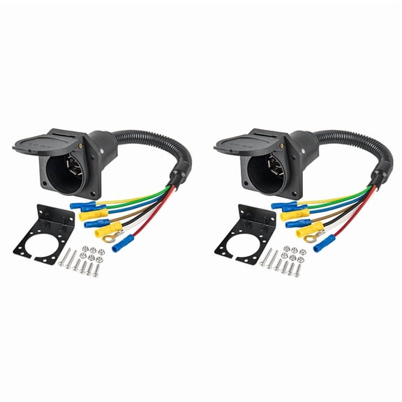 2X 7 Way RV Trailer Light Connector Socket 7 Pin Wire Electrical Trailer Adapter Quick Converter with Mounting Bracket