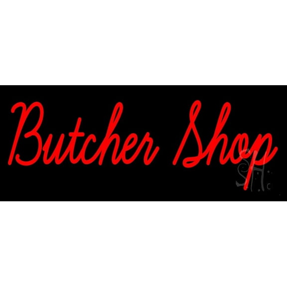 Red Butcher Shop LED Neon Sign 10 x 24 - inches, Clear Edge Cut Acrylic Backing, with Dimmer - Bright and Premium built indoor LED Neon Sign for restaurant window and interior decor.