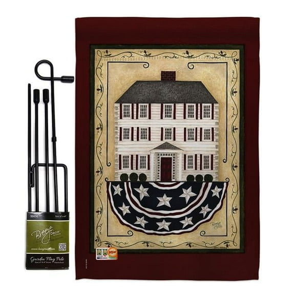 Breeze Decor BD-SH-GS-100074-IP-BO-D-US18-SB 13 x 18.5 in. Patriotic White House Inspirational Sweet Home Impressions Decorative Vertical Double Sided Garden Flag Set with Banner Pole