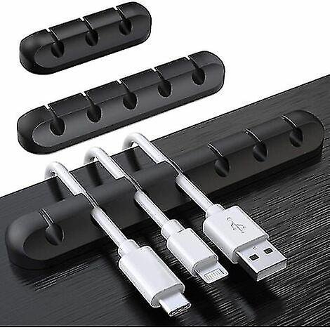 Clip organizador de cables de escritorio, almacenamiento de cables para organizador de cables, cargador USB/ratón/auriculares/cable de PC 3 piezas, negro (-5 orificios, 3 orificios, -7 orifi