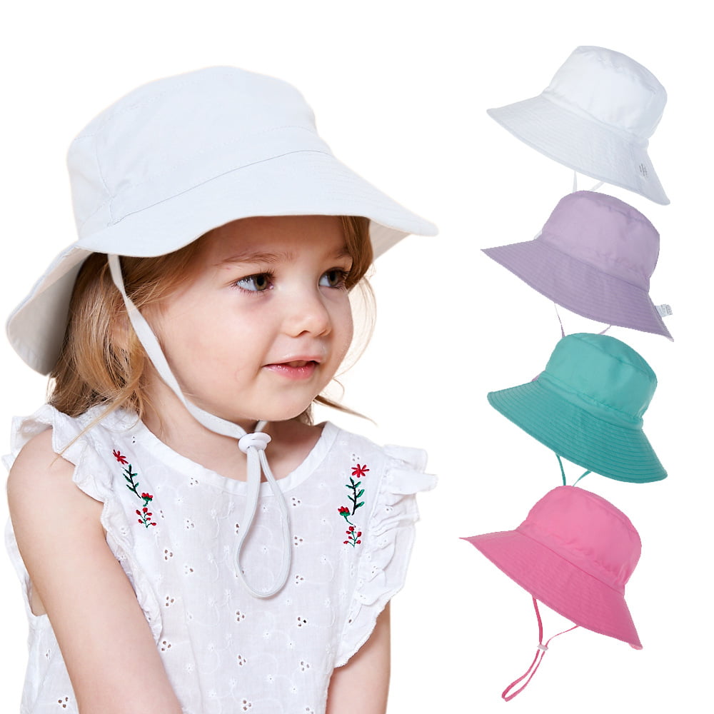 ALSO Boys and Girls Summer Sunscreen Bucket Hat Children Wide Eaves Sun Hat with Adjustable Straps,Purple,for 3-8 Years 