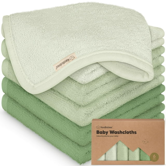 Toallitas de baño para bebé KeaBabies pack de 6, suaves de bambú 25x25 cm
