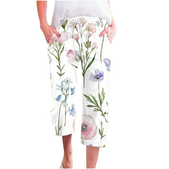 Zuesphe Womens Pants Elastic Waist Dressy Casual Capri Pants for Women Plus Size Pull on Flowy Pants for Women Petite High Waist Cargo Pants Women Wide Leg