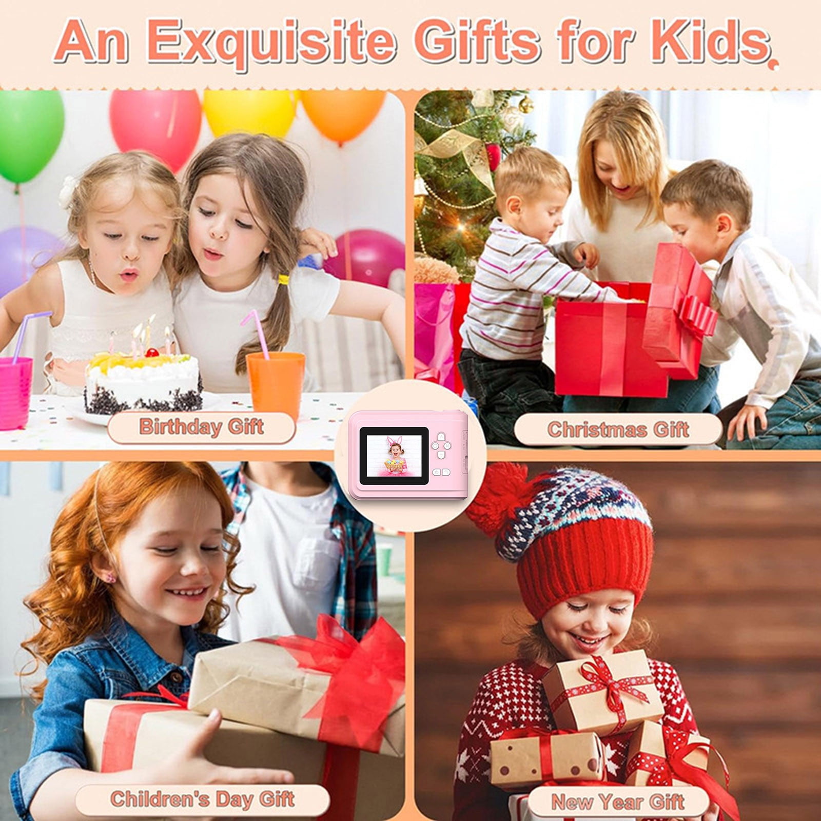 Instant Print Camera, Gaqring KidsPrinting Camera with HD Video Recording, One-Click Photo Printer for ChildrenDIY Coloring Holiday Toys Gifts, Pink