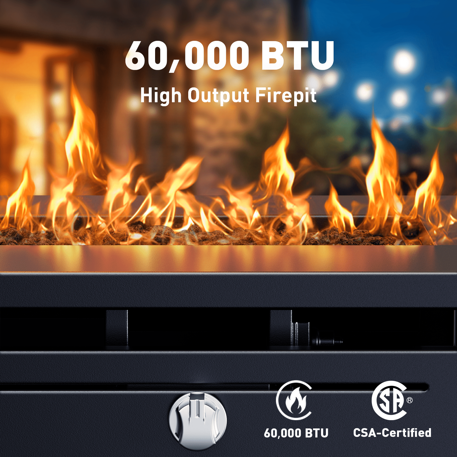 Philergo 43" Rectangular Gas Fire Pit Table, 60,000 BTU Propane Fire Pits for Outside with Lid and Lava Rock