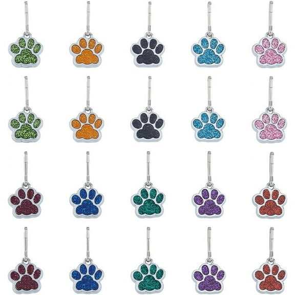20Pcs Zipper Pull Charms Dog Paw Print Zipper Pull Replacement Alloy Enamel Footprint Zipper Pulls for Luggage Backpacks Jackets Purses Handbags 1set