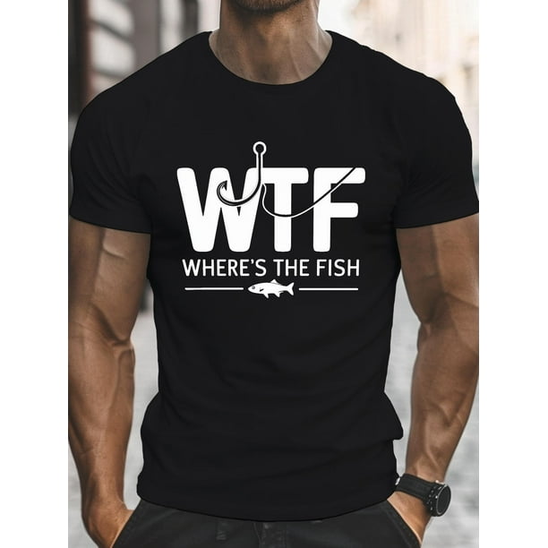 Lightweight Men's Casual Crew Neck WTF WHERE's THE FISH? T-Shirt - Comfy for Summer, Geometric Print