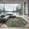 thumbnail image 2 of ODIKA 8'x10' Washable Area Rug Durable, Non-Slip Five Point Star Terracotta Outline Aged Wood Plank Motif Decor for Living Room, Under Sectional, Family, 2 of 7