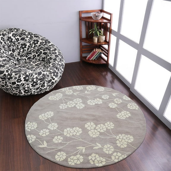 Rugsotic Carpets Hand Tufted Wool Eco-Friendly Area Rugs - 8'x8', Round, Beige White, Modern Contemporary Design, High Pile Handmade Anti Skid Rugs for Living Room, Bed Room (K00513)
