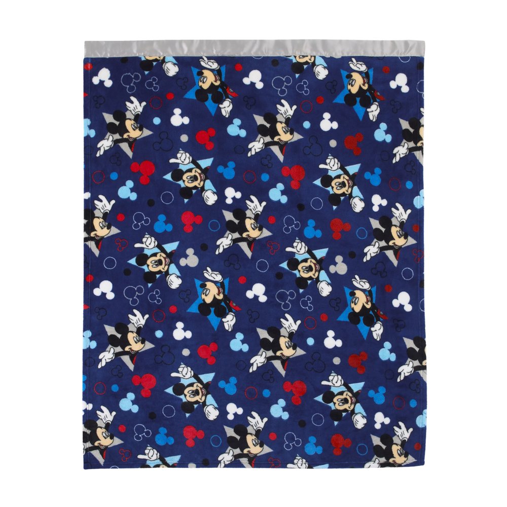 Disney Mickey Mouse Navy, Red, White, Toddler Blanket with Satin Trim