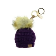 NYFASHION101® Pom Pom Beanie Key Chain Key Ring Handbag Tote Accessory - DK Purple