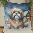 thumbnail image 3 of Hello Winter Shih Tzu Welcome Snowy Night Watercolor Vintage Quilt Blanket Lion Dog Lover Gifts Cozy Comforter Throw Blanket - 01011, 3 of 5