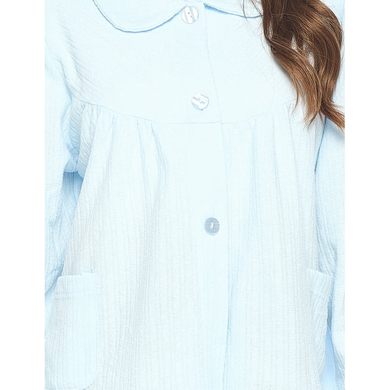 Casual Nights Women s Button Front Jacquard Terry Fleece Sleep Bed Jacket Top with Pockets