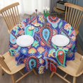 thumbnail image 3 of Round Waterproof Tablecloth 60×60 Inch, Boho Style Reusable Indoor/Outdoor Durable Table Cover for Party Kitchen Dinner Room Decor, 3 of 6