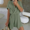 thumbnail image 7 of Htigea Clearance Women V-Neck Shorts Jumpsuit One Piece Bodysuit Pajama Shorts Sleeve Rompers Overall Army Green,2XL, 7 of 7