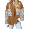 thumbnail image 5 of IROINNID Women's Corduroy Jacket Turndown Lapel Contrast Color Long Sleeve Casual Leopard Pockets Splicing Buttons Tops Outerwear Jacket Coat, Brown, 5 of 7