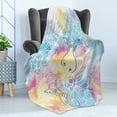 thumbnail image 4 of Colorful Soft Flannel Fleece Throw Blanket, Romantic Brushstroked Backdrop with Haze Blur Splash Features and Moth Antler, Cozy Plush for Indoor and Outdoor Use, 70" x 90", Multicolor, by Ambesonne, 4 of 5